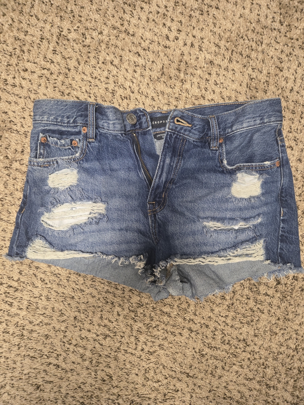 Aeropostale Women's Distressed Blue Denim Cutoff Shorts